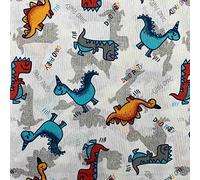 Kt KILOtela - Tessuto Arredo Stampato, Rivestire, Foderare, Divani, Tavolo, Sedia, Letto, Tende, Cuscini, Borse, 100 cm Lunghezza x 280 cm Altezza, Dinosauri, Rosso, Blu, Arancione - 1 Metro