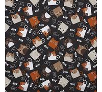 Kt KILOtela - Tessuto Canvas Stampato, Rivestire, Foderare, Divani, Tavolo, Sedia, Letto, Tende, Cuscini, Borse, 300 cm Lunghezza x 280 cm Altezza, Gatti, Nero, Arancione - 3 Metro
