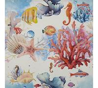 Kt KILOtela - Tessuto di Loneta Stampato Digitale, Half Panama Cotone, Decorazione, Cuscini, 100 cm Lunghezza x 280 cm Larghezza | Corallo, Pesci - Rosa, Blu, Arancione 1 Metro