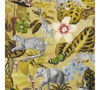 Kt KILOtela - Tessuto Half Panama, Stampata Digitale, Cotone Biologico, Oeko-Tex Standard 100, 100 cm di Lunghezza x 280 cm di Larghezza | Wild Fauna - Verde giallo, multicolore, 1 metro