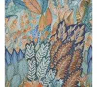 Kt KILOtela - Tessuto Loneta Stampato Digitale, Tappezzare, Cuscini, Tende, Half Panama Cotone, Retallo 100 cm Lunghezza x 280 cm Larghezza | Botanico Idah - Blu, Verde, Arancione 1 Metro