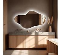 KT WALL ART - Specchio asimmetrico con illuminazione LED per bagno, specchio da toeletta irregolare con luci, lavabo retroilluminato LED illuminato (luce fredda, 13,4 x 23,6 pollici (34 x 60 cm))