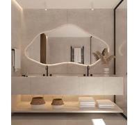 KT WALL ART Specchio da bagno asimmetrico a LED, moderno specchio da parete di forma irregolare con luci a LED, senza cornice, estetico retroilluminato, specchio da bagno Illimunated Vanity (127 x