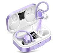 KT1 Cuffie Bluetooth Sport, Auricolari Bluetooth 5.3, 120 Ore di Riproduzione con Custodia di Ricarica, Vestibilità Comoda, Cuffie Wireless Impermeabili IPX7, Bassi Profondi, Display LED(viola)
