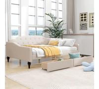 KTATK Divano letto imbottito trapuntato con due cassetti, divano letto in lino, facile da montare e senza bisogno di molle, perfetto per piccoli spazi, camera da letto, soggiorno, camera degli ospiti