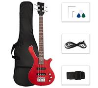 Ktaxon Basso elettrico a 4 corde, kit per basso elettrico da 91,4 cm con pickup single coil diviso, tastiera in palissandro, corpo in mogano per bambini, ragazzi e ragazze (rosso)