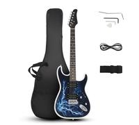 Ktaxon Chitarra elettrica da 99 cm, corpo solido H-H, pickup a 6 corde per principianti, kit con custodia, tracolla, braccio tremolo, cavo e plettri (retro bianco)