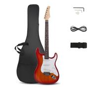 Ktaxon Chitarra elettrica da 99 cm, kit per principianti con corpo solido, con custodia, tracolla, barra tremolo e plettri (rosso tramonto)