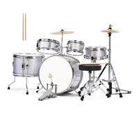 Ktaxon Set completo di 5 batterie junior da 35,5 cm, con sgabello per trono, pedale e bacchette, batteria per bambini, strumenti musicali con piatto, Hi-Hat, pavimento, Tom e rullante (argento)