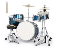 Ktaxon Set completo di 5 batterie junior da 35,5 cm, con sgabello per trono, pedale e bacchette, strumenti musicali per bambini con piatto, Hi-Hat, pavimento, Tom e rullante (blu spazzolato)