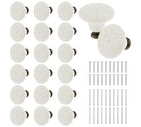KTCINA 20 pomelli per cassetti in ceramica con 40 viti, eleganti pomelli per mobili, in legno, per cassettiere, cassetti, armadi (bianco)