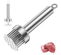 KTCINA Tenderizer per carne, 22 aghi, 5,5 x 5,5 x 19 cm, batticarne in acciaio inox 304, con molla, facile da pulire, per bistecca di pollo, pesce (argento)