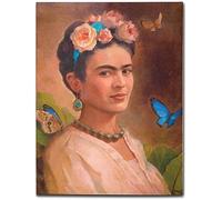 KTGEDH Poster Stampa Opere d'Arte per Decorazioni da Parete - Elegante Frida Kahlo Fiori Pittura A Olio Autoritratto Farfalle Volanti Immagine su Tela HD Stampata Pittura Senza Cornice,50×70cm