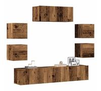 KTHLBRH 7-TLG. Set di mobili per TV, montaggio a parete, effetto legno antico, in legno, pensile per soggiorno, TV
