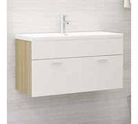 KTHLBRH Armadietto da bagno, mobiletto per lavabo, mobiletto per lavabo, mobiletto con lavabo da incasso, bianco e rovere Sonoma