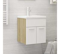 KTHLBRH Armadietto da bagno, mobiletto per lavabo, mobiletto per lavabo, mobiletto con lavabo da incasso, bianco e rovere Sonoma