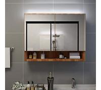 KTHLBRH Armadietto per lavabo con specchio a LED, in legno di quercia, 80 x 15 x 60 cm, MDF
