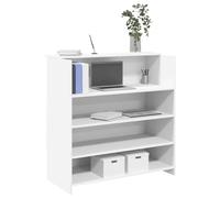 KTHLBRH Bancone per ricevimento, bianco, 100 x 50 x 103,5 cm, in legno con | Resistente all'umidità, alla deformazione e alle spaccature, ripiani integrati, per ufficio, hotel, studi e saloni