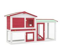 KTHLBRH Conigliera per Esterni 145x45x84 cm Rossa e Bianca in Legno | 2 livelli,rampa scivolo,tetto bitumato,vassoio estraibile,rete in ferro,legno abete verniciato,compensato