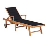 KTHLBRH Contenuto della confezione: sedia prendisole per il tempo libero, adatta per tutte le stagioni, cortile, giardino, spiaggia, piscina, balcone, con cuscino nero in legno massiccio teak