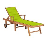 KTHLBRH Contenuto della confezione: sedia prendisole per il tempo libero, adatta per tutte le stagioni, cortile, giardino, spiaggia, piscina, balcone, con cuscino, verde chiaro, legno massiccio teak