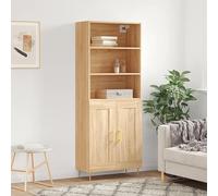 KTHLBRH Credenza alta compensato colore rovere credenza alta con ante e gambe metalliche per organizzazione e decorazione della casa 69,5 x 34 x 180 cm