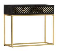 KTHLBRH Credenza da ingresso Credenza per il soggiorno Tavolo Consolle Nero e Oro 90x30x75cm Legno Massello di Mango Per la sala da pranzo, il soggiorno, il corridoio e la cucina