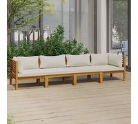 KTHLBRH Divano da giardino a 4 posti con cuscino crema, in legno massello di acacia, set da giardino, set da pranzo all'aperto, set di mobili per pasti accoglienti all'aperto