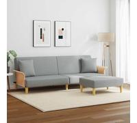 KTHLBRH Divano Letto 2 Posti Grigio Chiaro Velluto con Cuscini | Schienale Regolabile, Telaio in Legno, Poggiapiedi Incluso, 224 x 100 cm Aperto