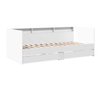 KTHLBRH Divano Letto con Cassetti senza Materasso Bianco 75x190 cm | Legno Multistrato, 2 Cassetti con Ruote, Struttura Solida, Base a Doghe Inclusa