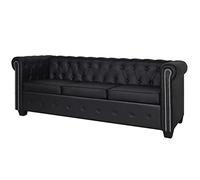 KTHLBRH divano letto da sala divano relax divani da soggiorno Divano Chesterfield a 3 Posti in Finta Pelle Nero Adatto a soggiorno, salotto, ufficio