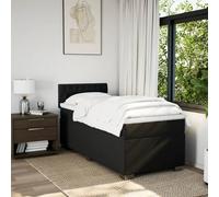 KTHLBRH Giroletto a Molle con Materasso Nero 90x200 cm in Tessuto | Molle Insacchettate, Supporto Schiena, Testiera Inclusa, Coprimaterasso Lavabile