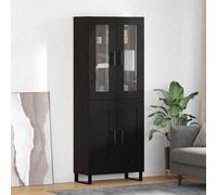 KTHLBRH Highboard 2 pezzi, effetto rovere nero, in legno ingegnerizzato e vetro