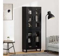 KTHLBRH Highboard - Set di 2 mobili in vetro effetto rovere nero