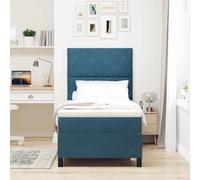 KTHLBRH Letto a Molle Blu Scuro 100 x 200 cm Velluto | Testiera Regolabile 2 Altezze, Legno Ingegnerizzato e Pino Massello, Supporto 280 kg