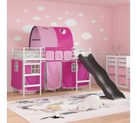 KTHLBRH Letto Loft Bambini Bianco Rosa 90x190 cm | Design ad Arco, Tende Pratiche, Area Gioco e Riposo, Struttura Robusta