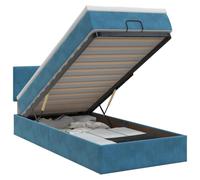 KTHLBRH Letto Ottomano con Materasso Blu Scuro 90 x 200 cm Velluto | Testiera regolabile 78-88 cm, base a doghe, molle insacchettate, federe sfoderabili, topper bianco