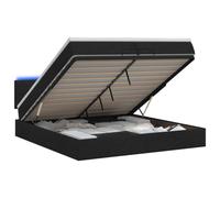 KTHLBRH Letto Ottomano con Materasso e LED Nero 200 x 200 cm Tessuto | Contenitore sotto il letto, testiera regolabile 78/88 cm, molle insacchettate, LED USB, telaio acciaio verniciato e legno
