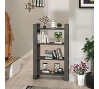 KTHLBRH Libreria/divisorio grigio 80 x 35 x 125 cm in legno massello di pino, armadietto vetrina, scaffale per libri, adatto per soggiorno, camera da letto, corridoio