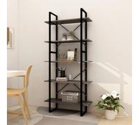 KTHLBRH Libreria in Legno di Pino con Struttura in Metallo, 5 Ripiani Grigio per Libri e Oggetti Decorativi, Mobile Industriale Robusto e Durevole, Set di Due Altezze Diverse
