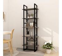 KTHLBRH Libreria in Legno di Pino con Struttura Metallica, 5 Ripiani Grigio, Mobile per Libri Stile Industriale, 2 Pezzi Combinabili, 60x30x105 cm e 60x30x70 cm, Assemblaggio