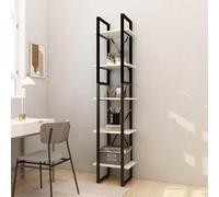 KTHLBRH Libreria in Legno di Pino con Struttura Metallo, 5 Ripiani, Colore Bianco, Mobile Rustico e Scaffale Industriale per Libri e Oggetti Decorativi, Set di Due Altezze Diverse