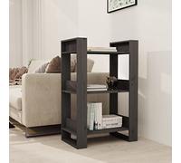 KTHLBRH Libreria in Legno di Pino Massello Grigia 60x35x91 cm, Scaffale Aperto Multiuso per Libri Riviste DVD, Divisorio Stabile con Montaggio a Parete, Design Rustico e Naturale