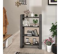 KTHLBRH Libreria in Legno Massello di Pino Grigia 80x35x125 cm, Scaffale Multiuso Divisorio per Soggiorno, Mobile Rustico con Ampio Spazio per Libri e Riviste, Struttura Stabile
