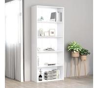 KTHLBRH Libreria Moderna Alta 5 Scaffali Aperti in Legno Multistrato Bianca 80x30x189 cm per Libri e Oggetti da Collezione, Design Elegante e Minimalista, Facile da Montare e Pulire,