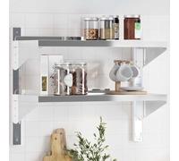 KTHLBRH Mensola Muro 2 Ripiani Argento Acciaio Inossidabile 75x30x60Centimetri con Bordi Rialzati e Supporti Triangolari - Scaffale Sospeso a Parete Multifunzionale per Soggiorno Camera