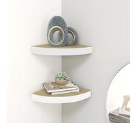 KTHLBRH Mensole Angolari 2pz in MDF Rovere e Bianco 35x35x3,8 Centimetri Scaffali Espositivi per Parete con Montaggio Invisibile Ideali per Libri Decorazioni e Oggetti da Collezione Mensole