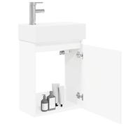 KTHLBRH Mobile Bagno Con Rubinetto Bianco 45,5 x 22,5 x 84 cm | Legno Ingegnerizzato, Lavabo In Ceramica, Montaggio A Parete, Porta Reversibile