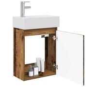 KTHLBRH Mobile Bagno Con Rubinetto Legno Antico 45,5 x 25,5 x 84 cm | Lavabo Ceramica Bianca, Montaggio A Parete, Porta Reversibile, Set Completo Con Scarico