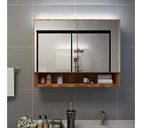 KTHLBRH Mobile da bagno con specchio LED integrato, armadio da parete con 2 ante e 3 ripiani, ampio spazio per saponi e shampoo, MDF con superficie in melammina, facile